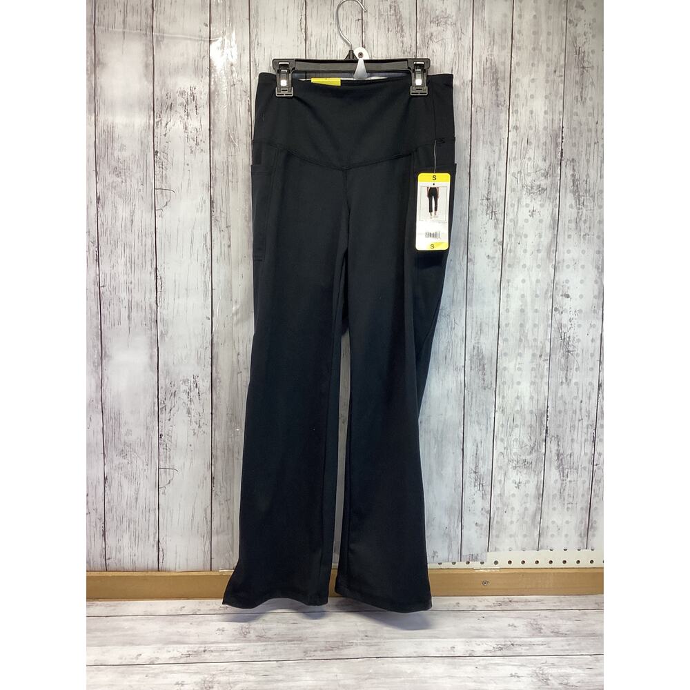 Jockey Women's Flare Pants Yoga Black Sweatpants High Waist Cropped Slit Size S